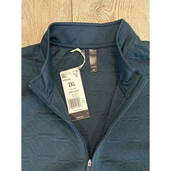 Adidas Men DWR 1/4 Zip Pullover Sweatshirt Blue Quilted Golf 2XL XXL NWT - Picture 4 of 8